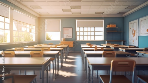 Empty classroom, High school classroom.