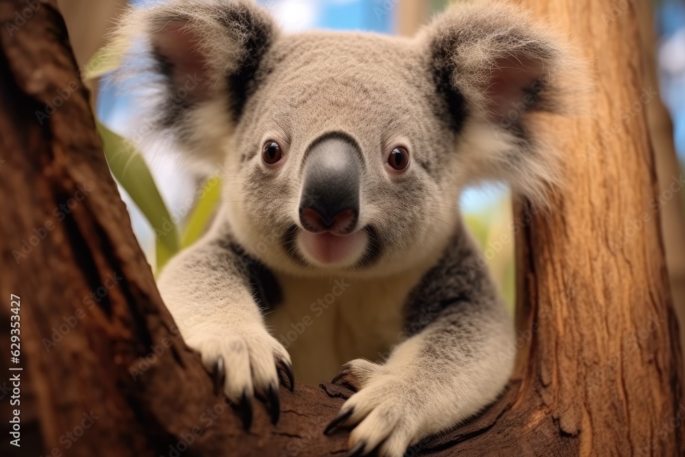 Fototapeta premium Koala, A koala on a eucalyptus tree.
