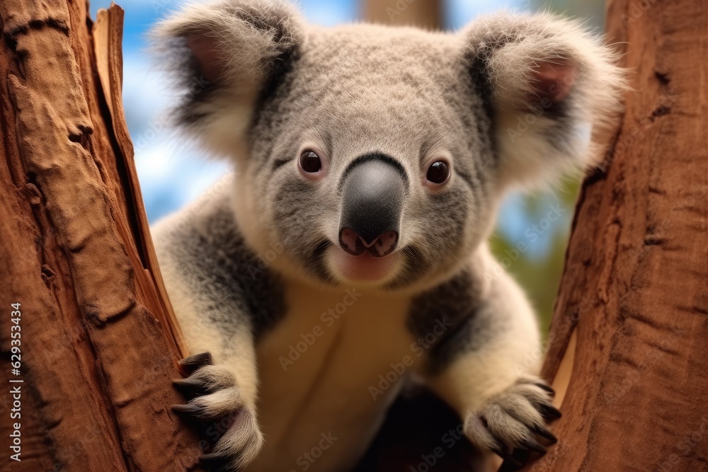 Naklejka premium Koala, A koala on a eucalyptus tree.