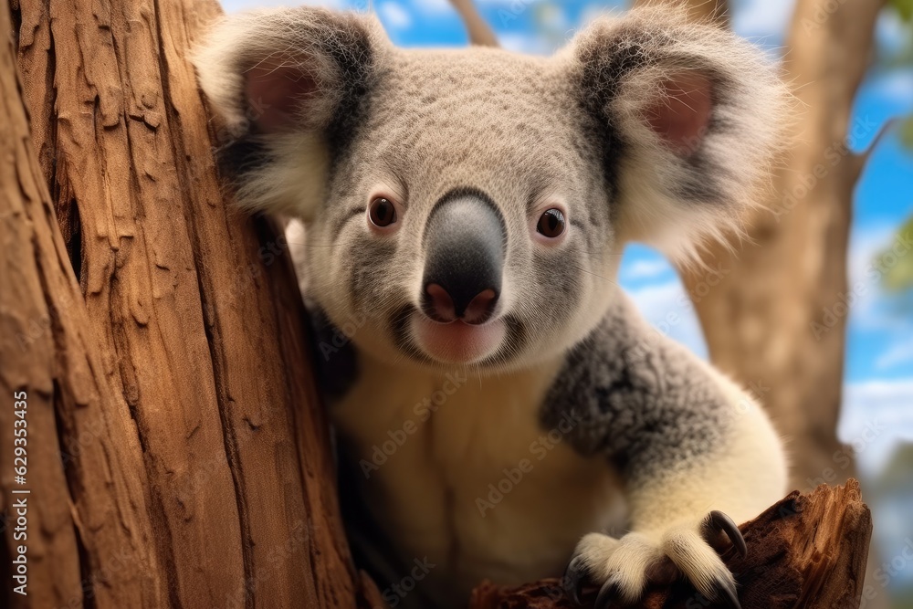 Obraz premium Koala, A koala on a eucalyptus tree.