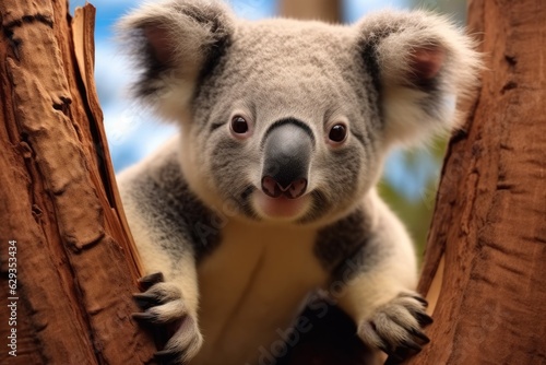 Koala  A koala on a eucalyptus tree.