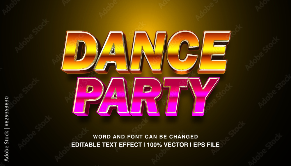 Dance party editable text effect template, 3d bold neon light futuristic style typeface, premium vector