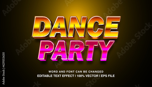 Dance party editable text effect template  3d bold neon light futuristic style typeface  premium vector