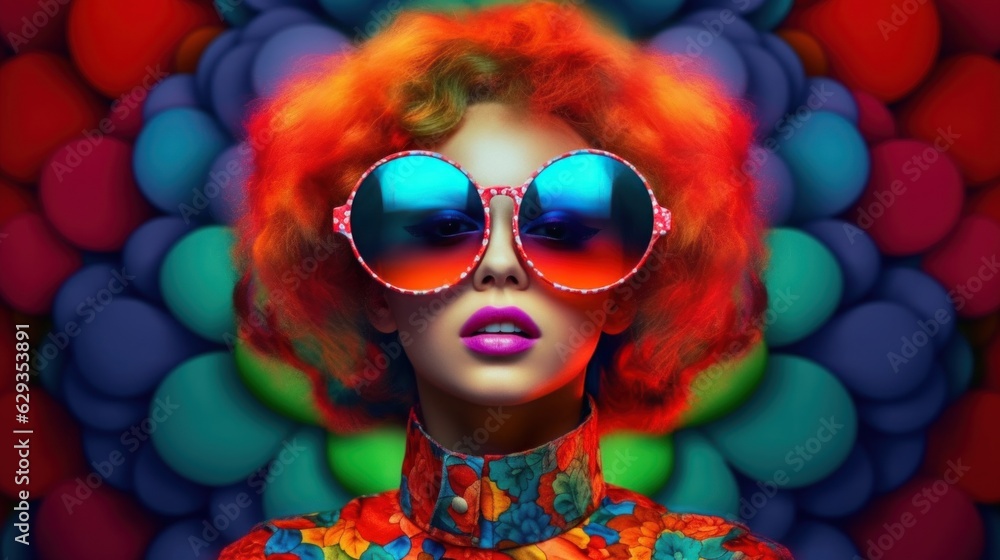 A girl with colorful style wearing sunglasses A girl with colorful style wearing sunglasses