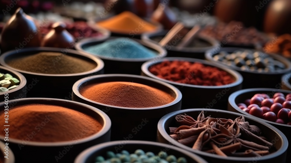 Various spices, Peppers and herbs close up, A set of peppers and spices for cooking. Various spices, Peppers and herbs close up, A set of peppers and spices for cooking.