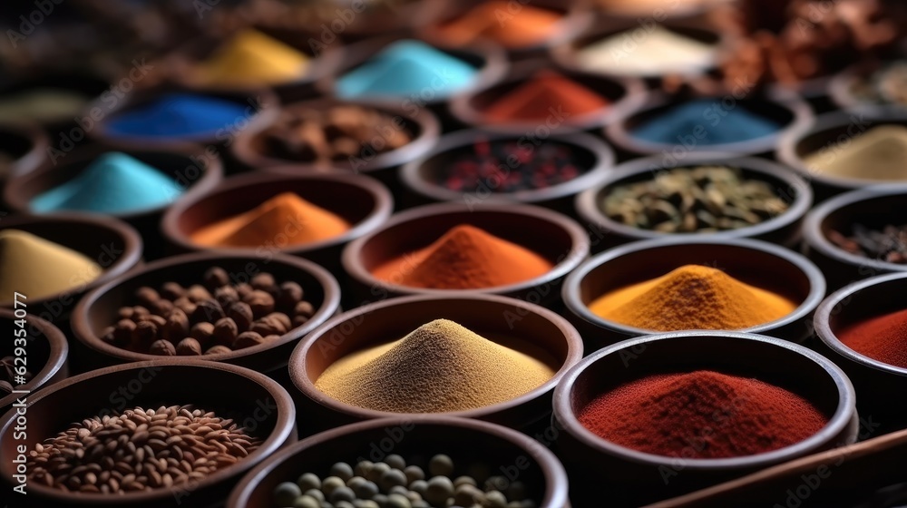 Huge spices collection, A mix of various different spices, set of peppers and spices for cooking.