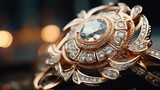 Closeup of decorative jewelry brooch, Antique, luxury, Jewels.