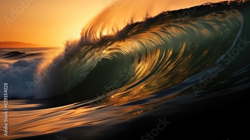 Closeup of ocean breaking waves at sunset. © visoot