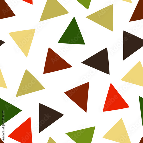 Vector seamless pattern of colored palette hand-drawn triangles isolated on a white background