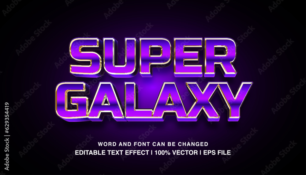 Super galaxy editable text effect template, 3d bold purple neon light futuristic style typeface, premium vector