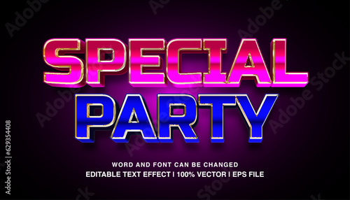 Special party editable text effect template  3d bold neon light futuristic style typeface  premium vector