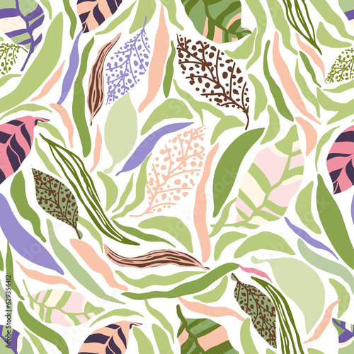 A pattern of exotic leaves.For fabrics, for printing brochures, posters, parties, vintage textile design, postcards, packaging.