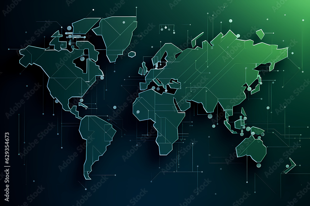 World map simple continent outline dots and lines Generative AI World map simple continent outline dots and lines Generative AI