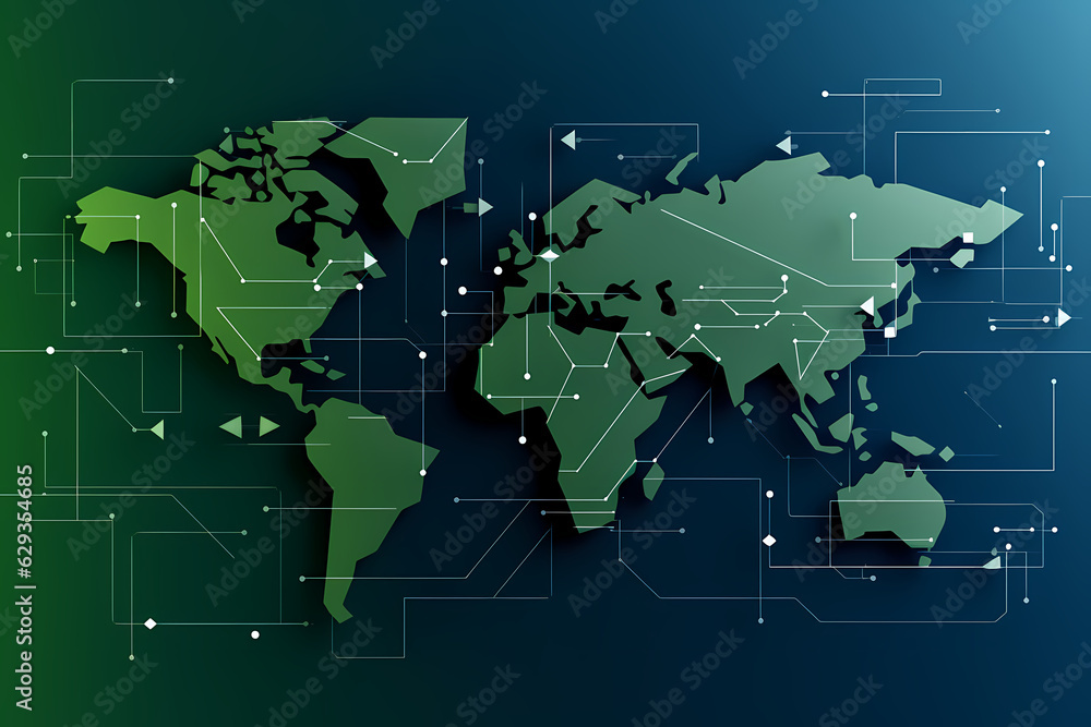World map simple continent outline dots and lines Generative AI World map simple continent outline dots and lines Generative AI