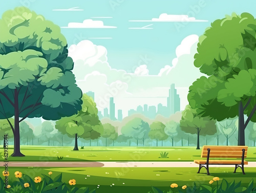 Beautiful green park in a city  illustration style