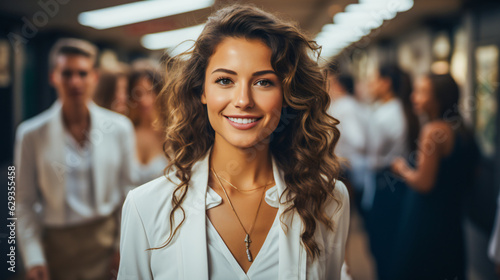 Canvas-taulu portrait of a smiling brunette woman who is at a chic event