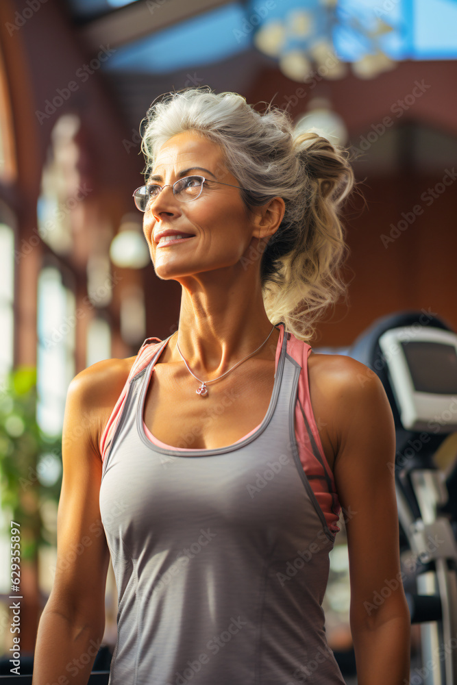 portrait of a happy senior woman at exercising in the fitness studio
