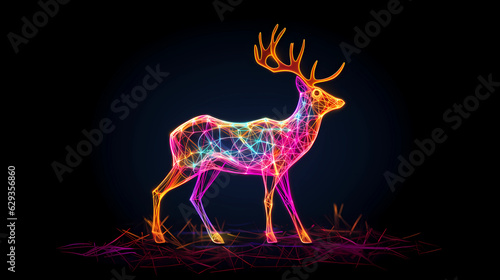 Deer Animal Plexus Neon Black Background Digital Desktop Wallpaper HD 4k Network Light Glowing Laser Motion Bright Abstract 