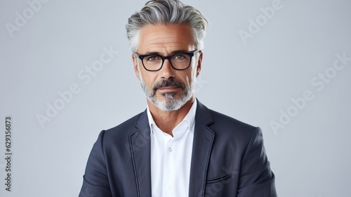 portrait of a mature businessman isolated on grey background photo