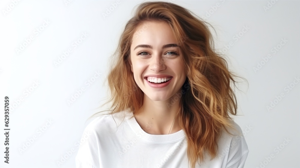 portrait of a happy woman on white background portrait of a happy woman on white background