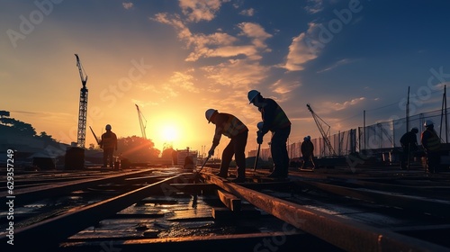 Fotografia silhouette construction worker Concrete pouring during commercial concreting flo