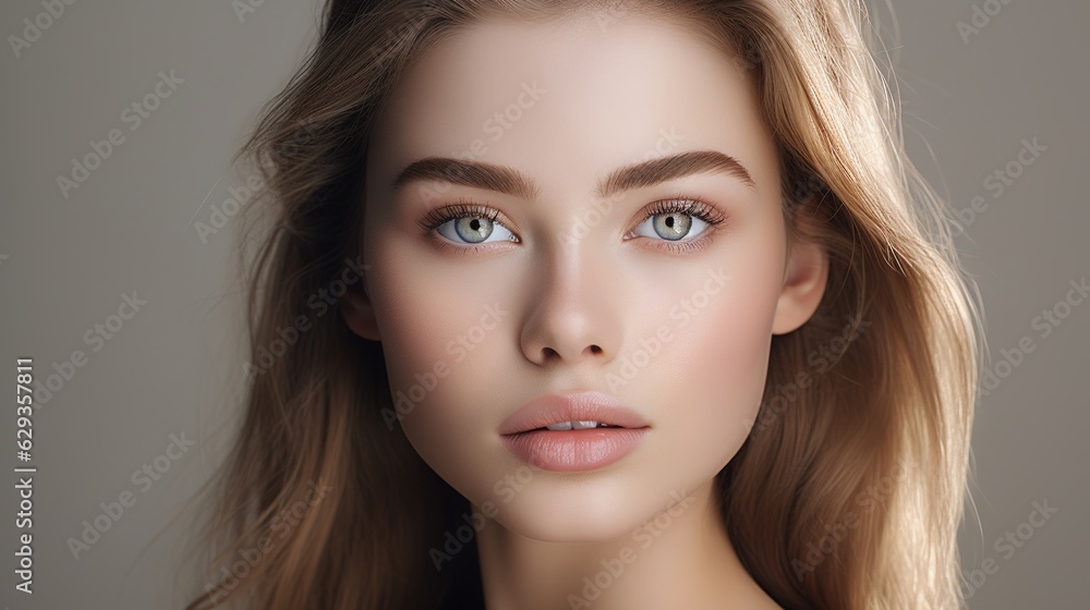 Fototapeta premium portrait of a beautiful woman look at cremer in studio