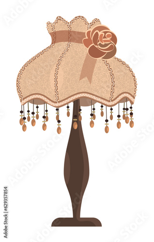 European vintage retro torchere lampshades in victorian style. Historic old-fashioned stylish interior. Pink table textile lamp.