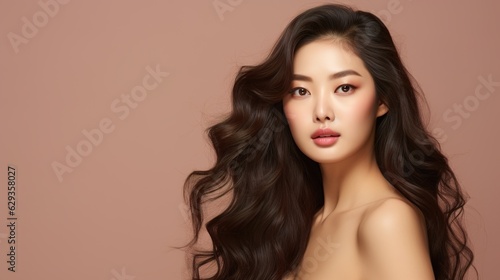 portrait of an asian woman beauty skin with long hair on studio background