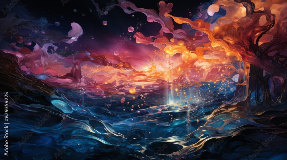 Obraz premium An abst5ract background of underwater bubbles and flowing colors. Generative AI. 