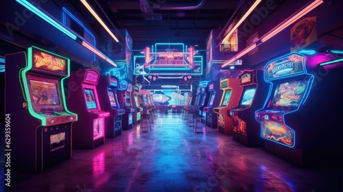 Wallpaper Mural neon-lit arcade at night generative ai Torontodigital.ca