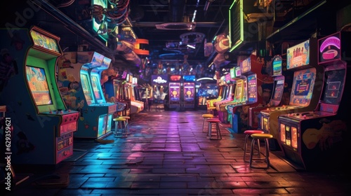 neon-lit arcade at night generative ai