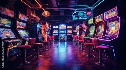 neon-lit arcade at night generative ai