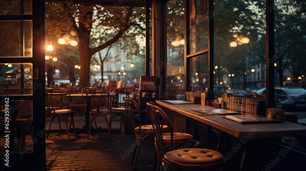 quiet coffee shop at dusk generative ai