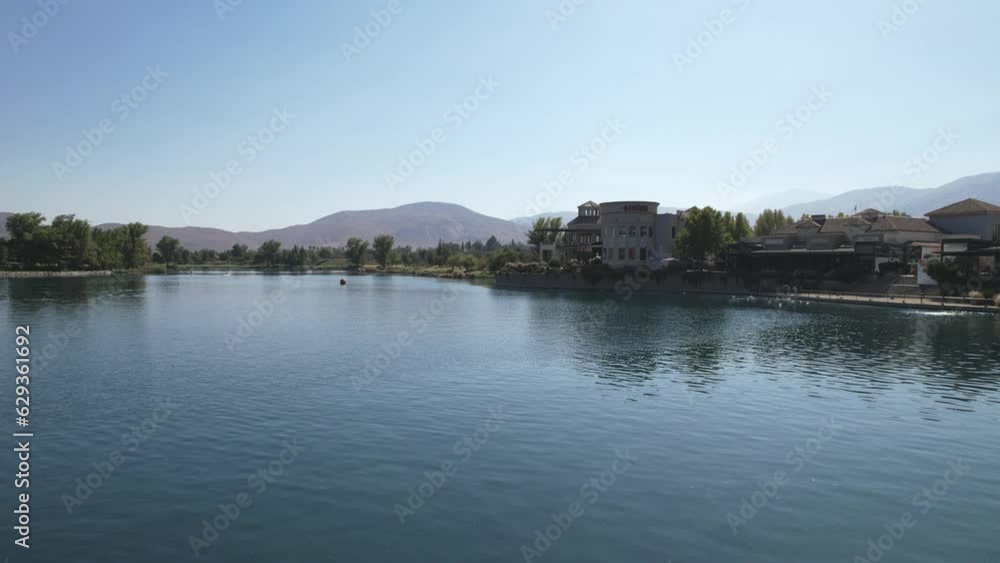 Aerial view of lagoon Piedra Roja red rock in Chicureo Santiago Chile Aerial view of lagoon Piedra Roja red rock in Chicureo Santiago Chile