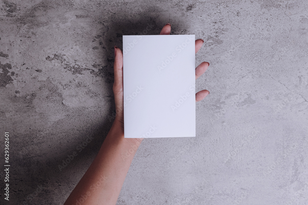 Blank Half Fold Brochure Template For Your Presentation Over Grey Blank half fold brochure template for your presentation over grey
