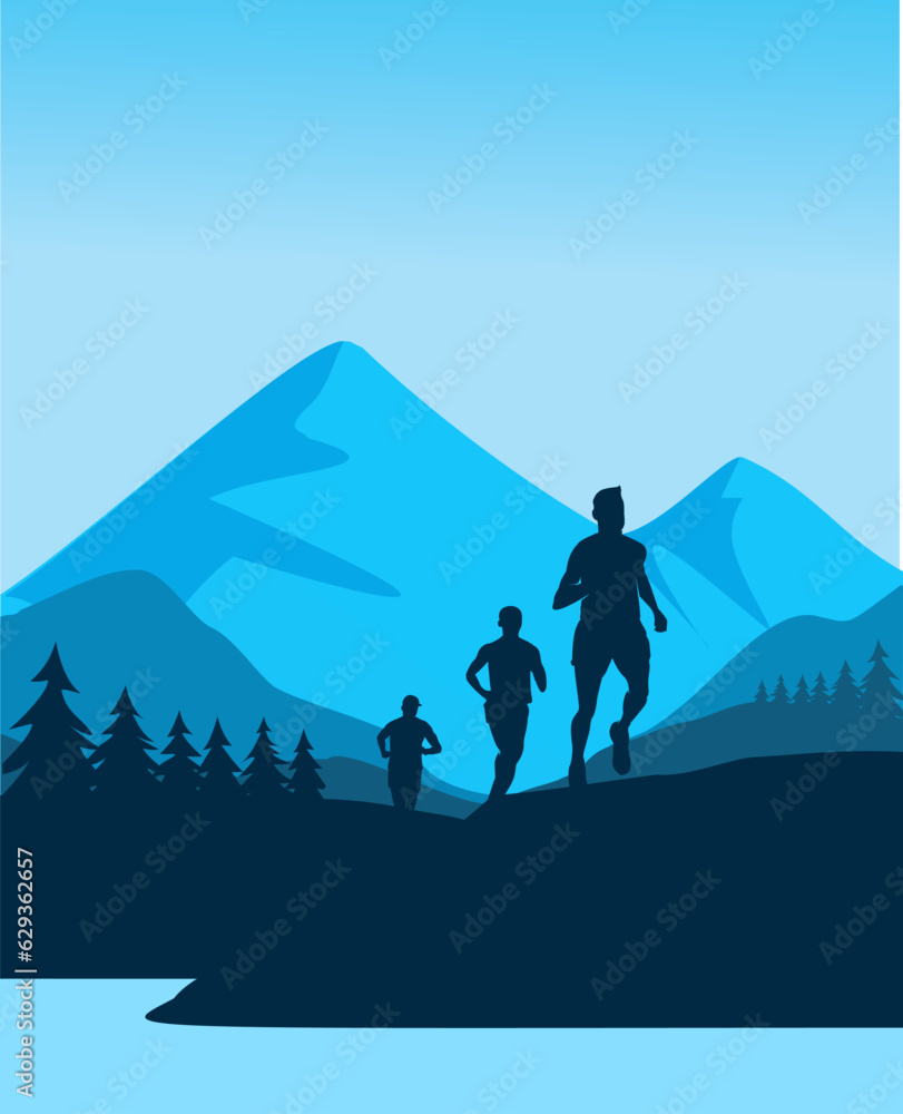 Great elegant vector editable marathon mountain running poster background design for your championship event	