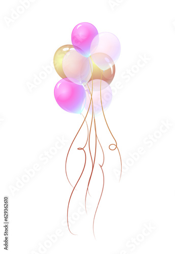 Festive colorful balloons. Helium bright balloons for wedding ceremonies and children birthdays, holidays and party event. Cartoon isometric realistic vector collection isolated on white background