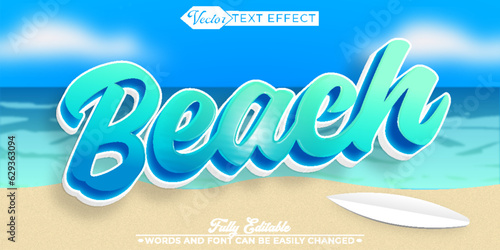 Cartoon Beach Holiday Vector Editable Text Effect Template