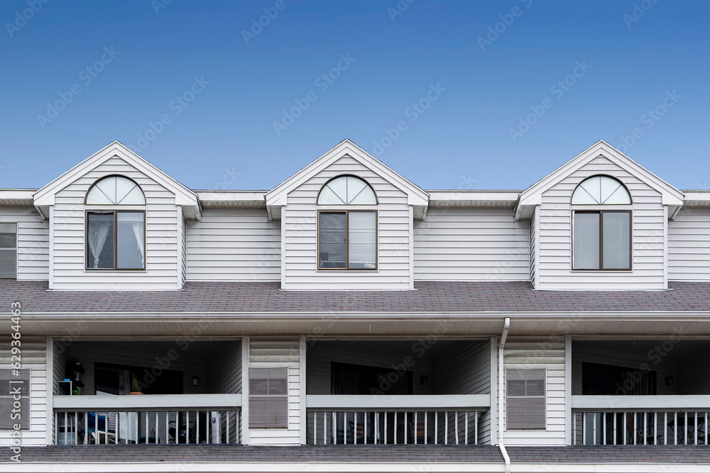 Row houses exterior architectural details, Brighton city, Massachusetts, USA