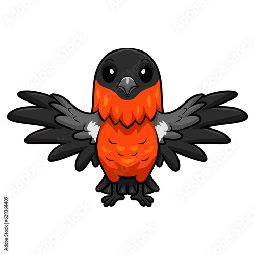 Cute bullfinch bird cartoon flying