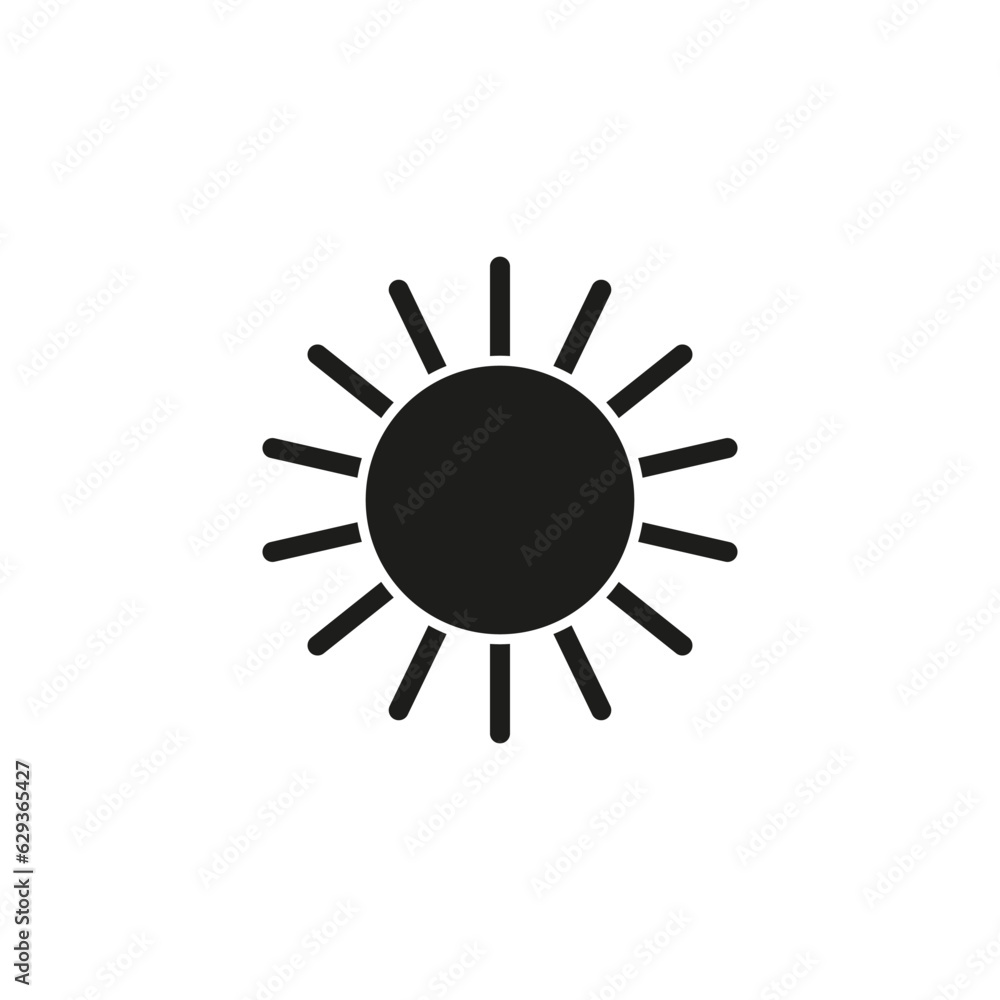Sun icon. Warm weather symbol. Black sun silhouette. Vector illustration. Eps 10.