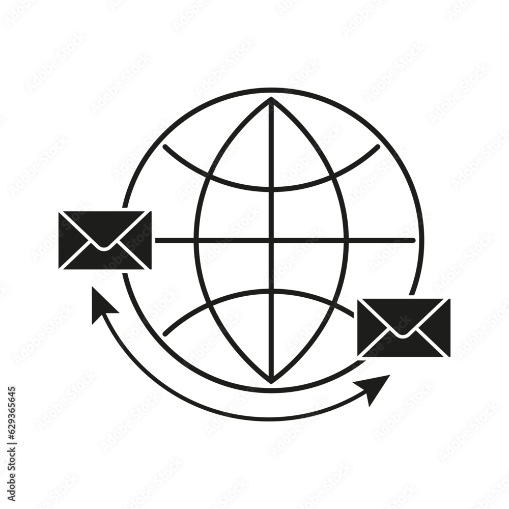 Mail Icon. Earth icon, envelopes, arrows. Vector illustration. Eps 10. Mail Icon. Earth icon, envelopes, arrows. Vector illustration. Eps 10.