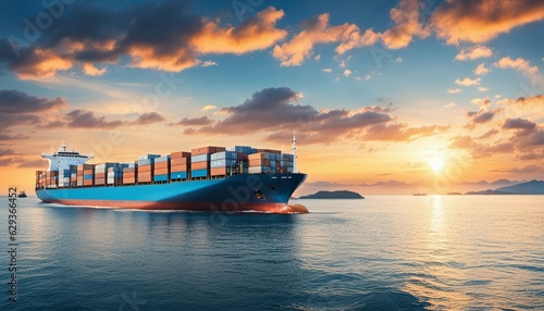 Global Business Logistics: Container Cargo Ship at Sunset