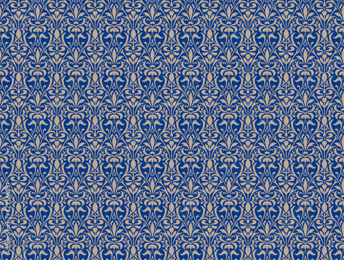 Seamless vintage ornamental watercolor paint pattern for fabric and ceramic tile. Indigo Portuguese abstract filigree background. Classic Blue damask, hand drawn floral design.