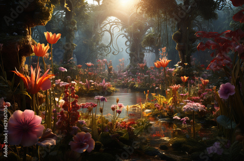"La Symphonie Végétale" : Une scène abstraite où des fleurs et des plantes semblent jouer de la musique, créant une symphonie visuelle.  © Creative Pictures