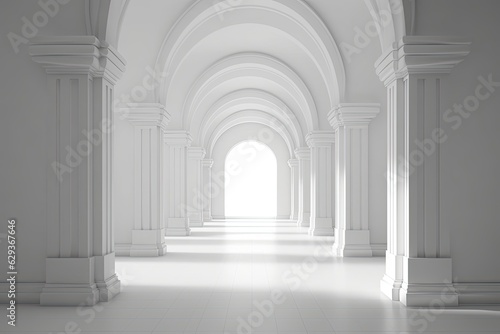 Elegant Arched Passage  White Rendered Hallway with a Clean Aesthetic  Generative AI 