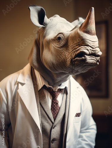 An Anthropomorphic Rhino Dressed Up as a Doctor in a Hospital © Nathan Hutchcraft