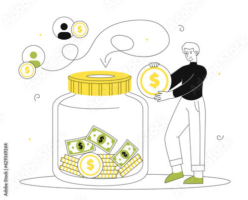 Man collects money line vector