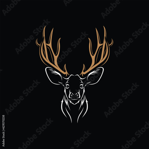 vintage style deer vector illustration, standing, antlers, line art, logo, outdoor