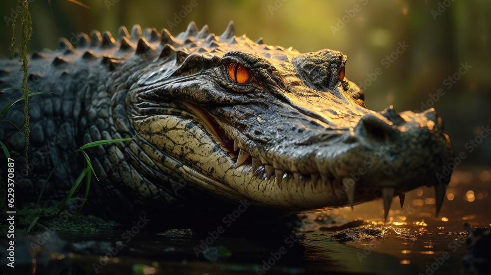 Obraz premium close up of a crocodile. Generative AI